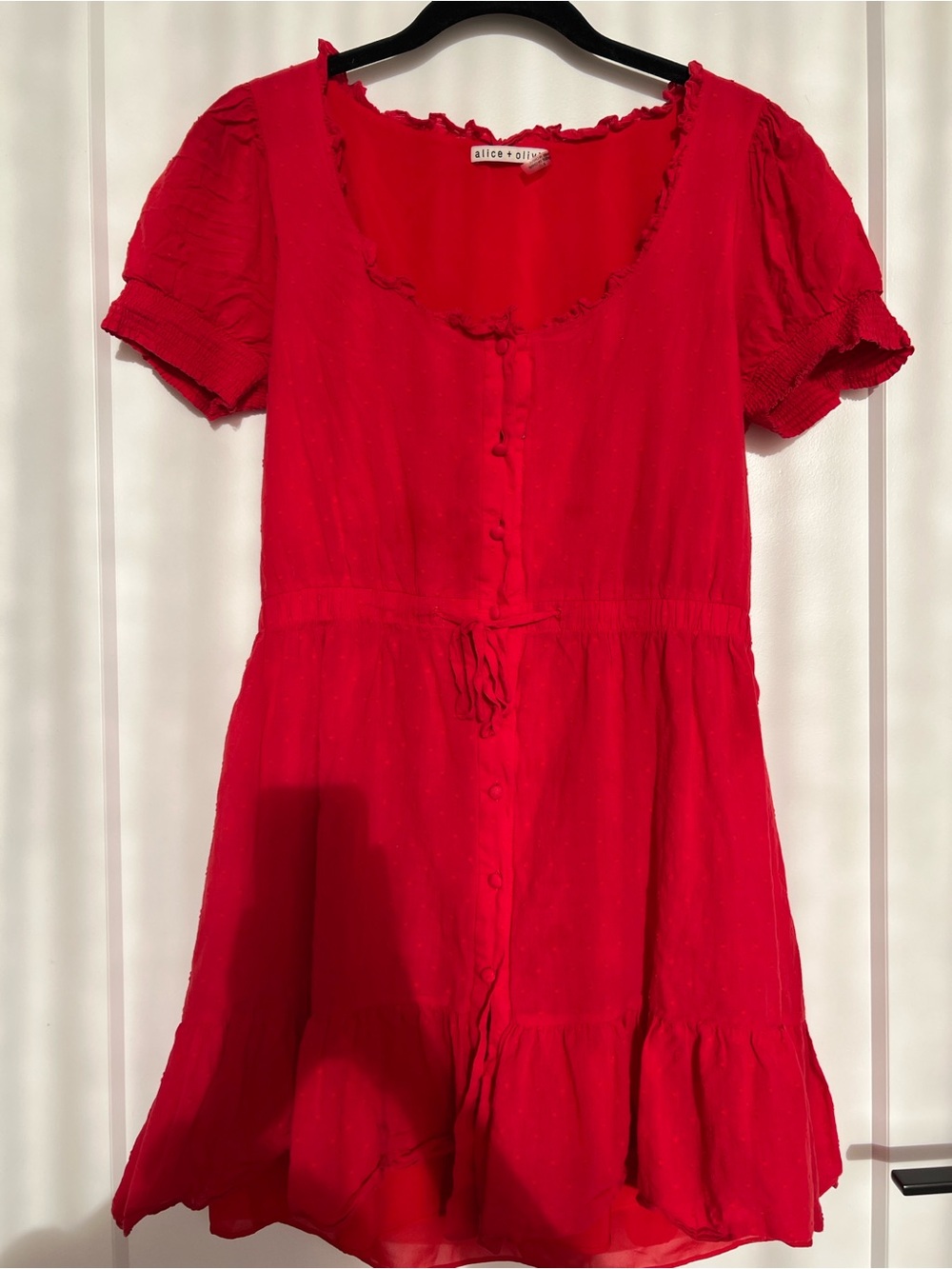 Alice + Olivia Vibrant Red Short-Sleeve Button Front Dress